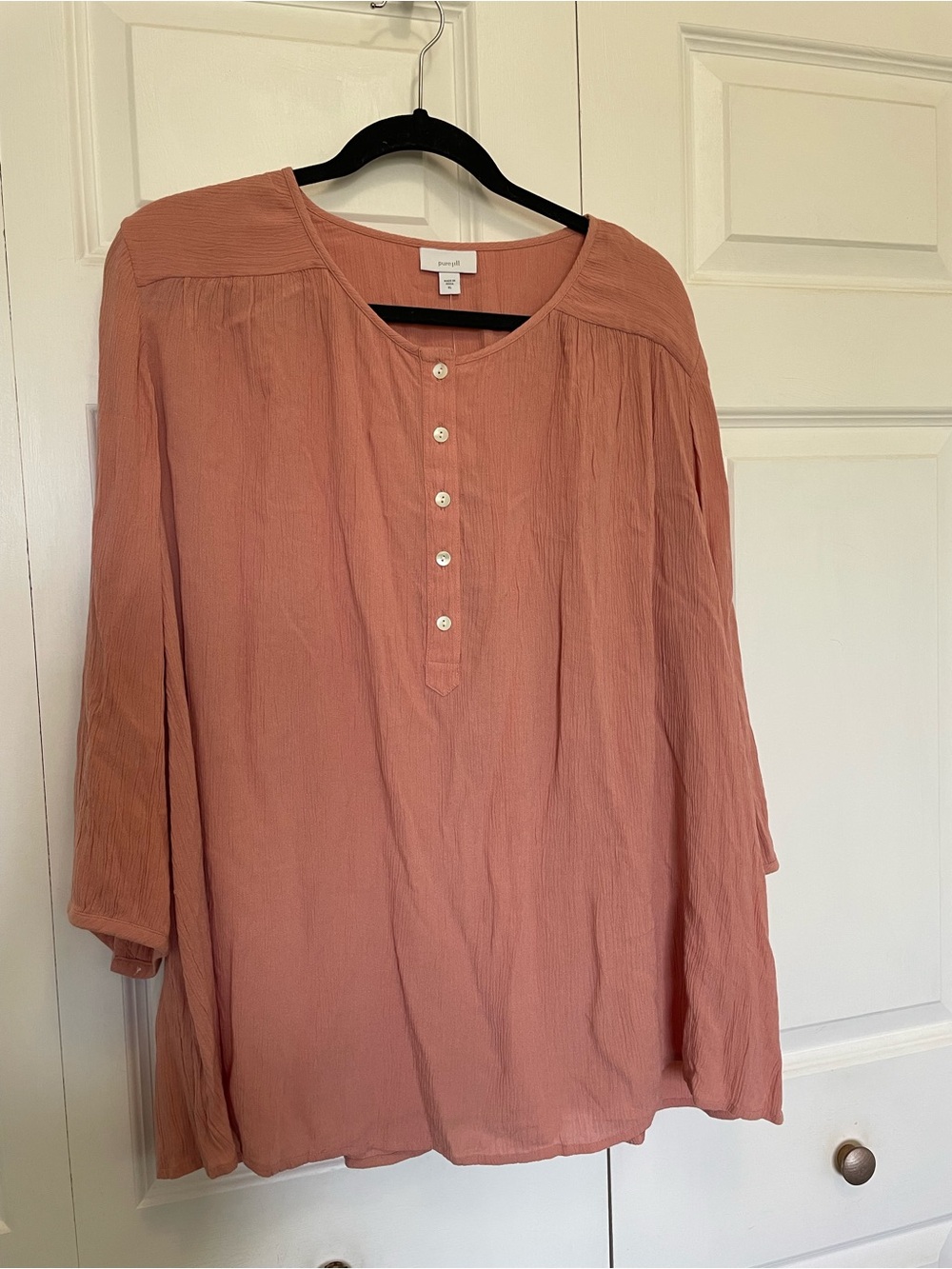 Pure Jill Rose-Pink Button Henley Tunic- NWT